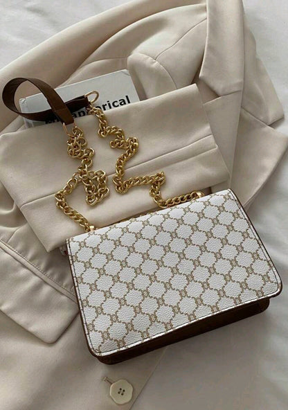 Mini Fashion Plaid Contrast Stitching Diagonal Backpack, Metal Chain Shoulder Strap Shoulder Bag Square Bag Suitable For Shopping.