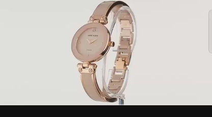 Women's Diamond Dial Bangle Watch With Blush Pink Mother-Of-Pearl Dial Ladies Luxury Gift Bracelet Watch With Enamel Filled Rose Gold-Tone Bangle Watch,AK/1980BMRG