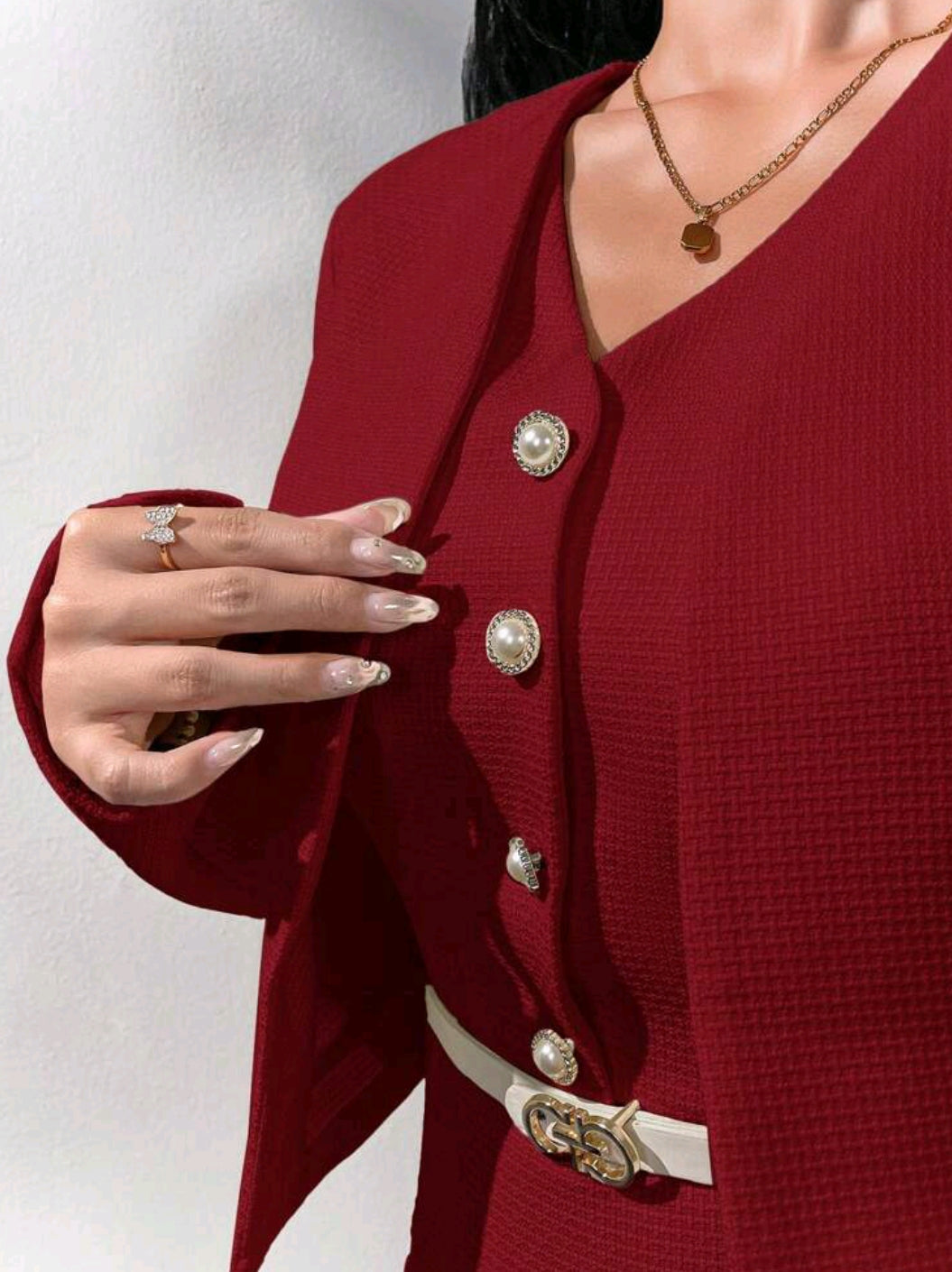 Modelyn Solid Button Front Jacket & Dress Without Belt Perfect For Business/Work/Cocktail Party/Wedding/Daily/Graduation Women Two Pieces Outfits 2 Pieces Set