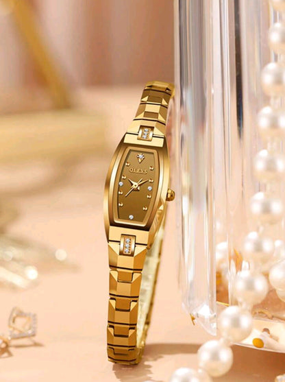 OLEVS 1pc Ladies Watch Gold Watch Olevs Luxury Elegant Wo  Quartz Watch, Top Brand Waterproof Tungsten Steel Wristwatch With Oval Shape Diamond Design,