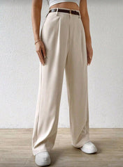 EZwear Women's Casual Straight-Leg Pants With Waist Belt