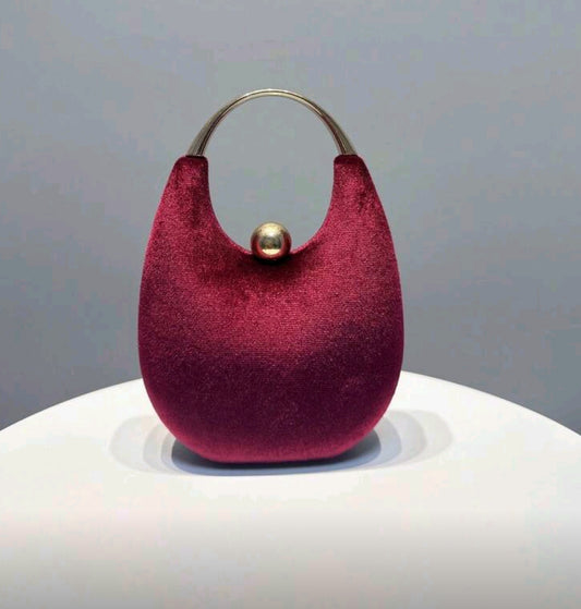 Burgundy Velvet Elegant Crystal Decor Handbag