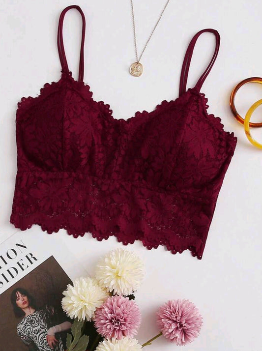 Solid Color Lace Trimmed Shell Camisole Bra