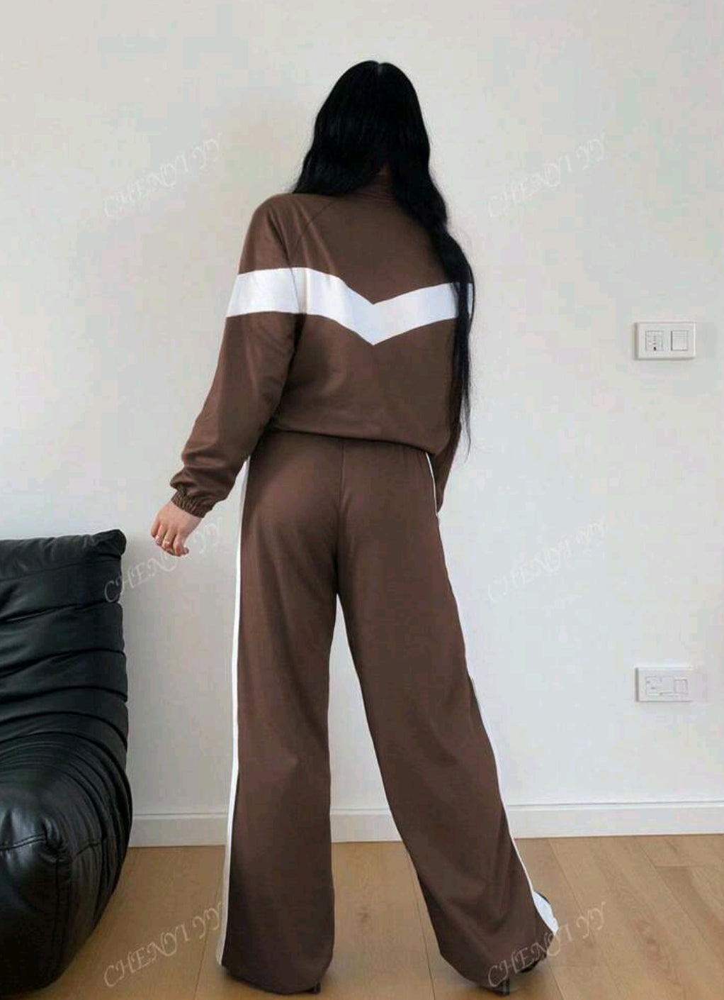 2pcs Color Block Patchwork Casual Elegant Zip-Up Hoodie Set, Suitable For Sports, Home, Office, Street Wear In Spring, Autumn And Winter. Loose Fit Long Sleeve Women Sweatshirt