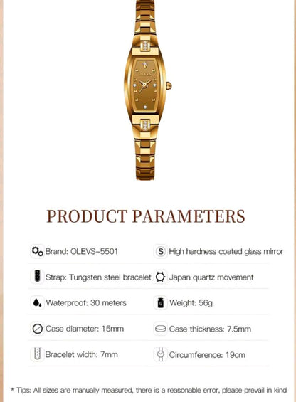 OLEVS 1pc Ladies Watch Gold Watch Olevs Luxury Elegant Wo  Quartz Watch, Top Brand Waterproof Tungsten Steel Wristwatch With Oval Shape Diamond Design,