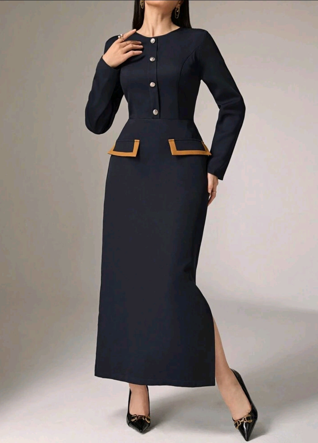 Elegant Color Blocking Cape Shirt With Extended Hem Skirt 2pcs Set 2 Pieces Set