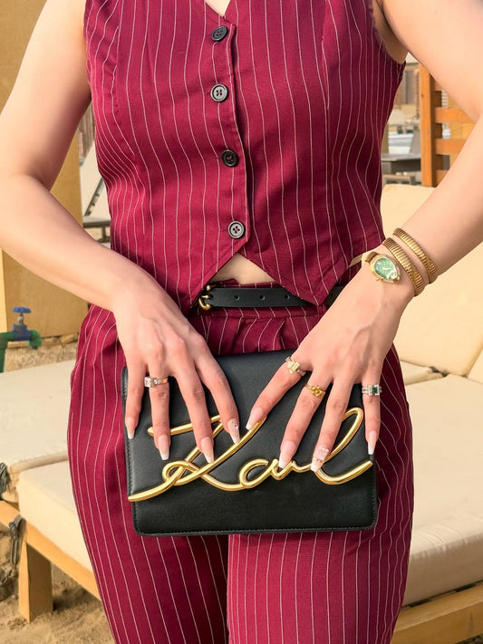 Flirla Sleeveless Striped V-Neck Vest & Pants Set