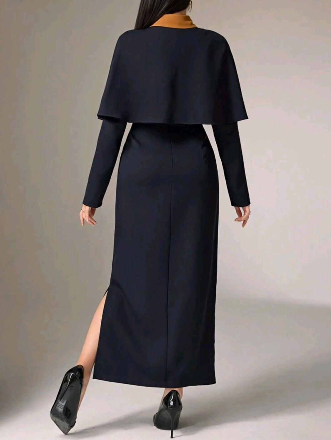 Elegant Color Blocking Cape Shirt With Extended Hem Skirt 2pcs Set 2 Pieces Set