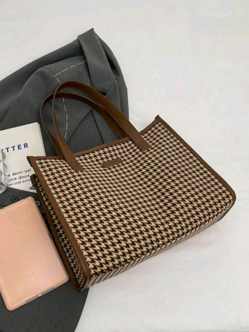 Houndstooth Pattern Large Tote Bag For Women, Stylish & Simple Design, Versatile For Commuting And Going Out, Shoulder BagSchool Bag,Back To School Backpack,Large Capacity,Lightweight,Portable,Business Casual,