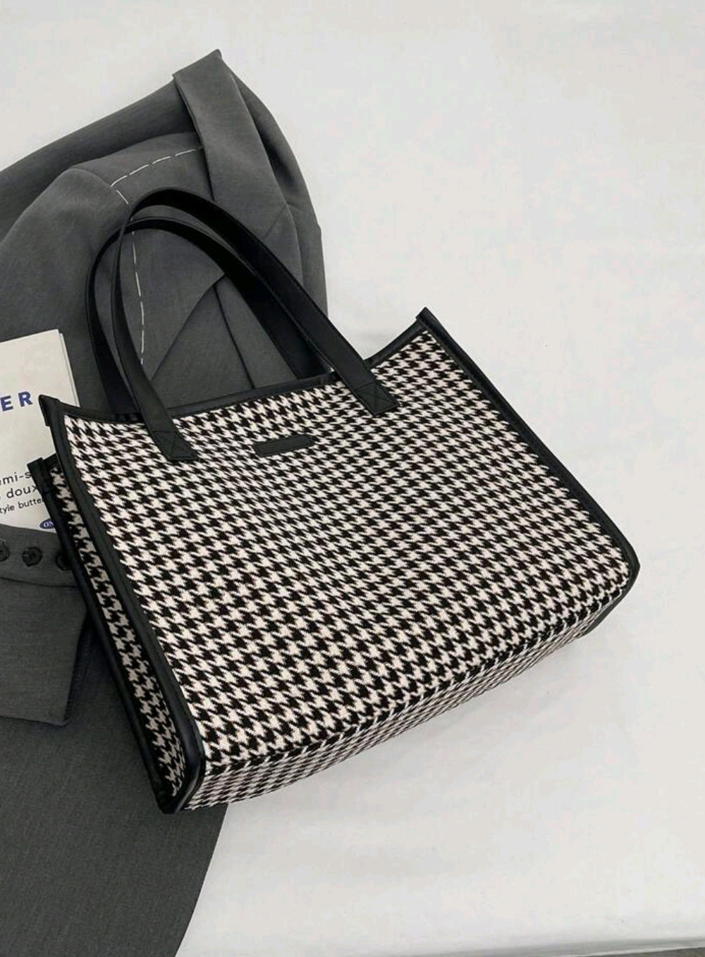Houndstooth Pattern Large Tote Bag, Women's Fashion Minimalist High Capacity Shoulder Bag, Versatile For Commuting