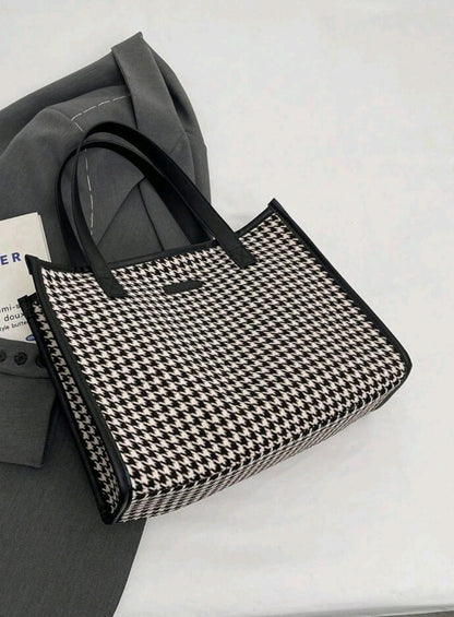 Houndstooth Pattern Large Tote Bag, Women's Fashion Minimalist High Capacity Shoulder Bag, Versatile For Commuting