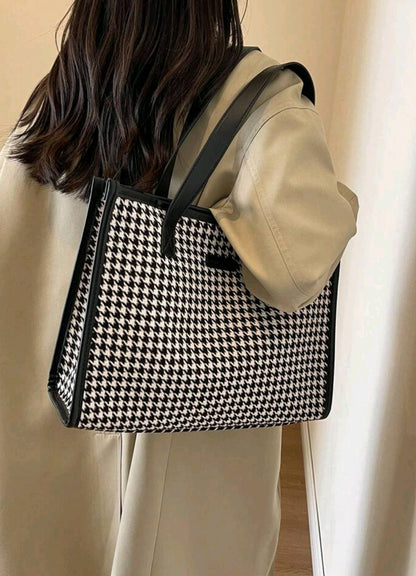 Houndstooth Pattern Large Tote Bag, Women's Fashion Minimalist High Capacity Shoulder Bag, Versatile For Commuting