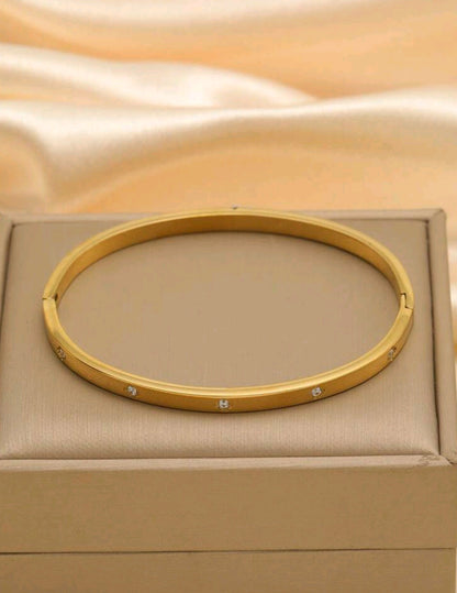 Waterproof Luxury Colorful Cubic Zirconia Bangles Stainless Steel Open Bracelet Bangle 18k Plated  121516