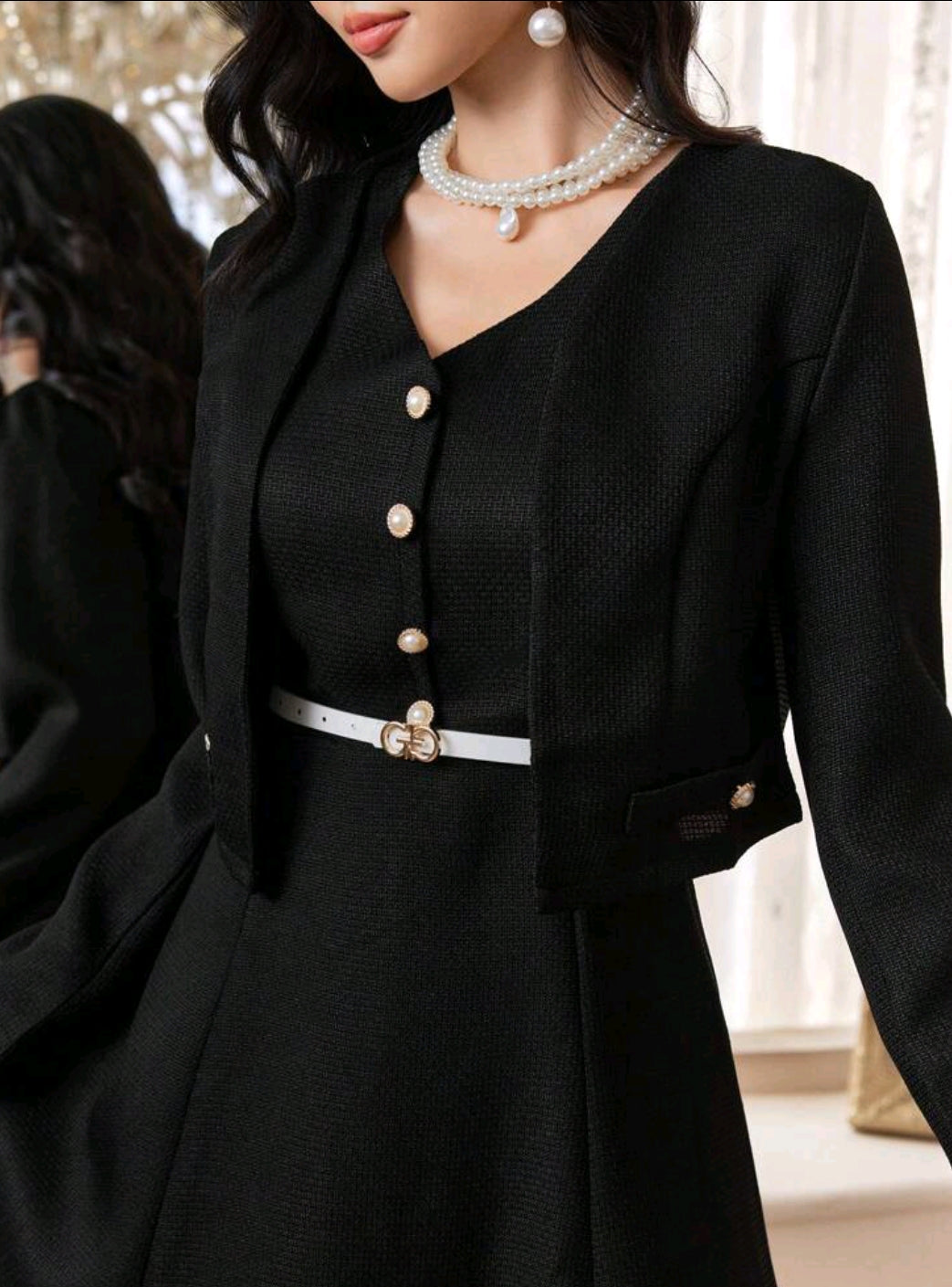 Modelyn Solid Button Front Jacket & Dress Without Belt Perfect For Business/Work/Cocktail Party/Wedding/Daily/Graduation Women Two Pieces Outfits 2 Pieces Set