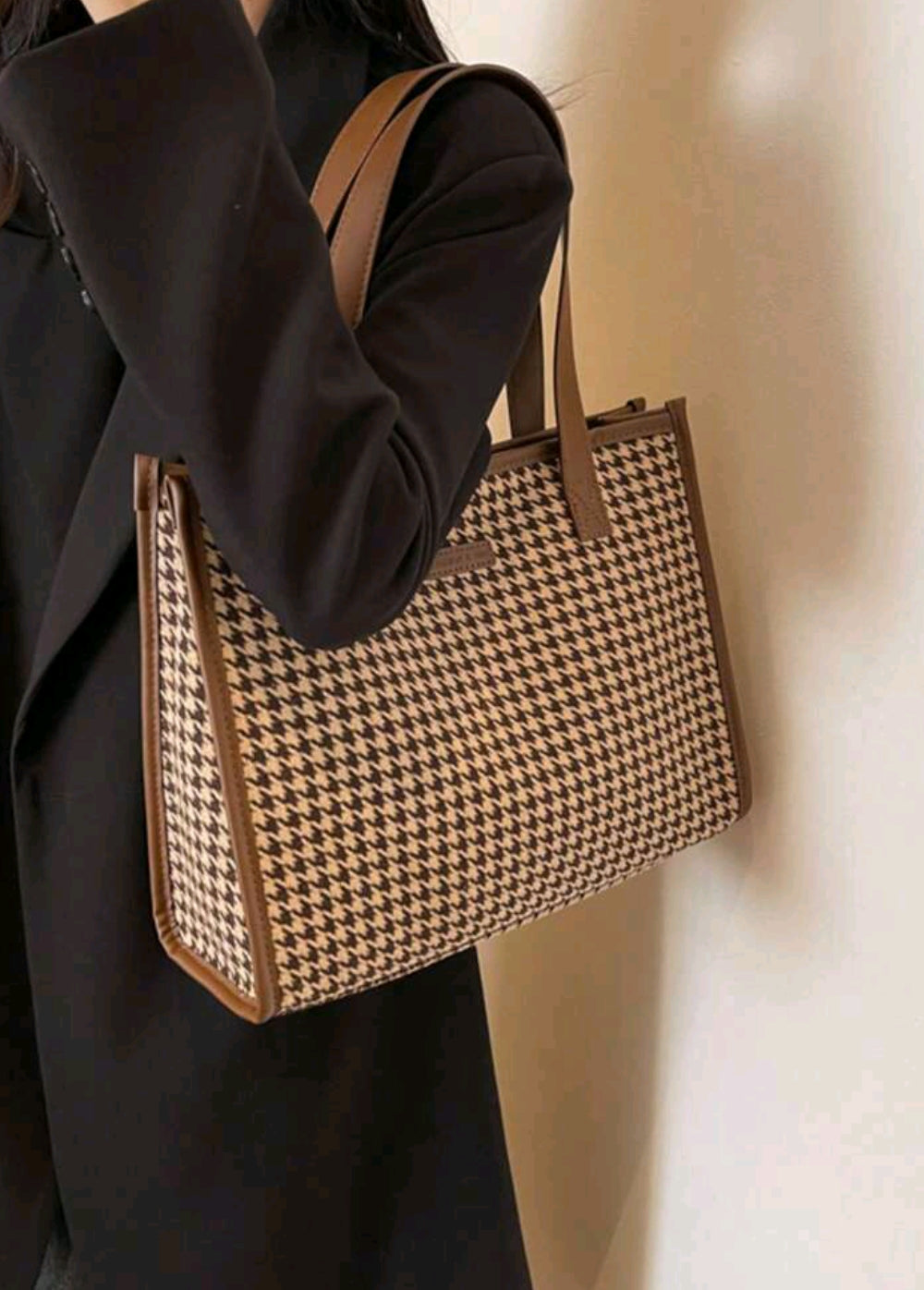 Houndstooth Pattern Large Tote Bag For Women, Stylish & Simple Design, Versatile For Commuting And Going Out, Shoulder BagSchool Bag,Back To School Backpack,Large Capacity,Lightweight,Portable,Business Casual,