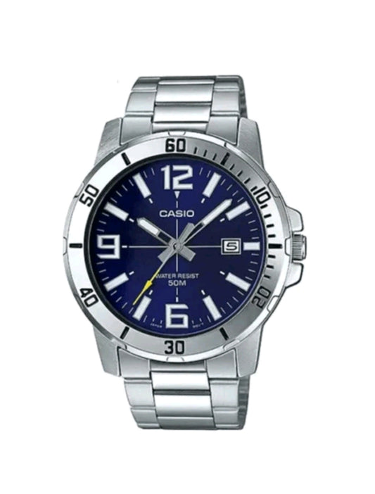 MTP-VD01D-2B Sporty Men's Stainless Steel Strap Analog Dial Quartz Watch, Daily Clothing Decor, Gift For Men