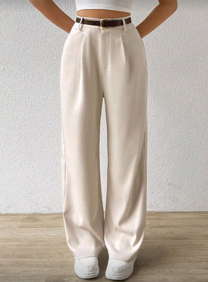 SHEIN EZwear Women's Casual Straight-Leg Pants With Waist Belt