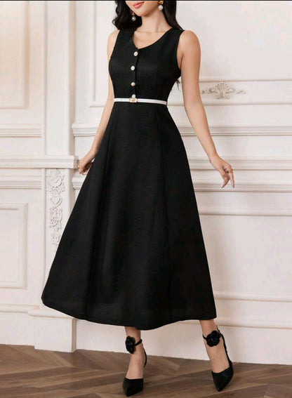 Modelyn Solid Button Front Jacket & Dress Without Belt Perfect For Business/Work/Cocktail Party/Wedding/Daily/Graduation Women Two Pieces Outfits 2 Pieces Set