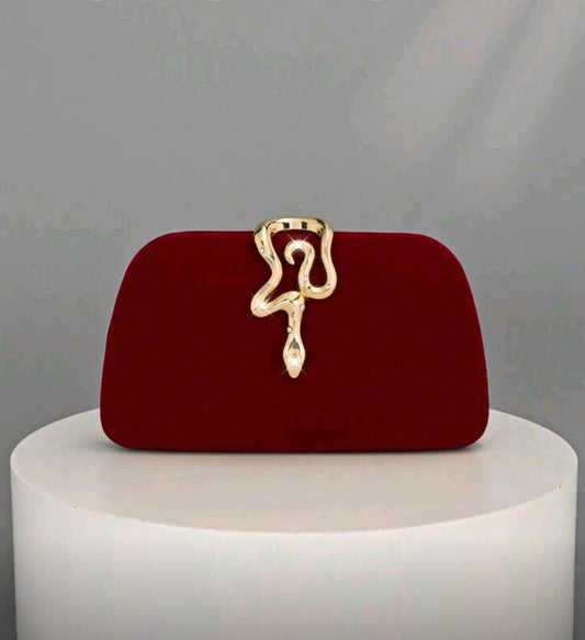 Retro Fashion Velvet Clutch Bag, Snake Buckle