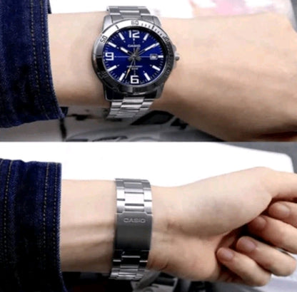 MTP-VD01D-2B Sporty Men's Stainless Steel Strap Analog Dial Quartz Watch, Daily Clothing Decor, Gift For Men