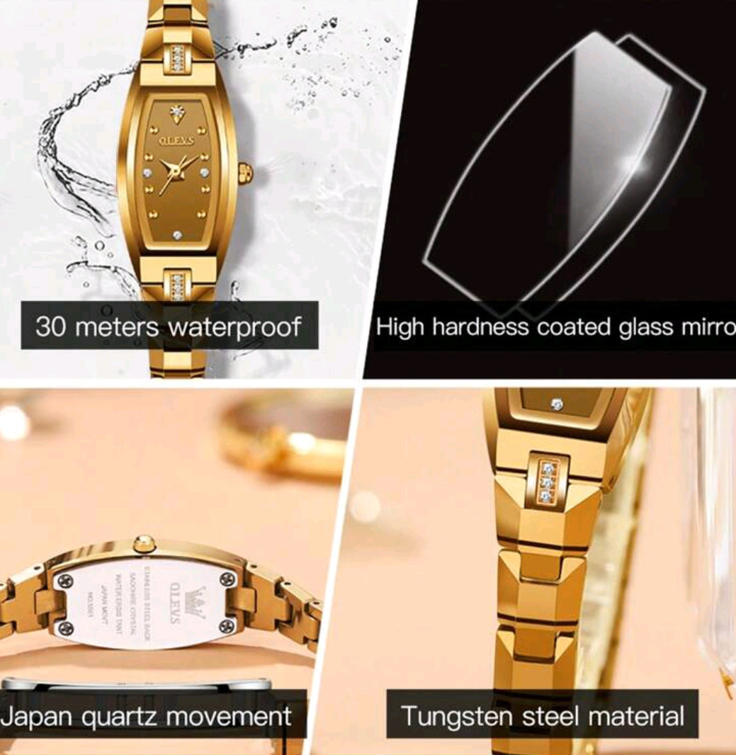 OLEVS 1pc Ladies Watch Gold Watch Olevs Luxury Elegant Wo  Quartz Watch, Top Brand Waterproof Tungsten Steel Wristwatch With Oval Shape Diamond Design,