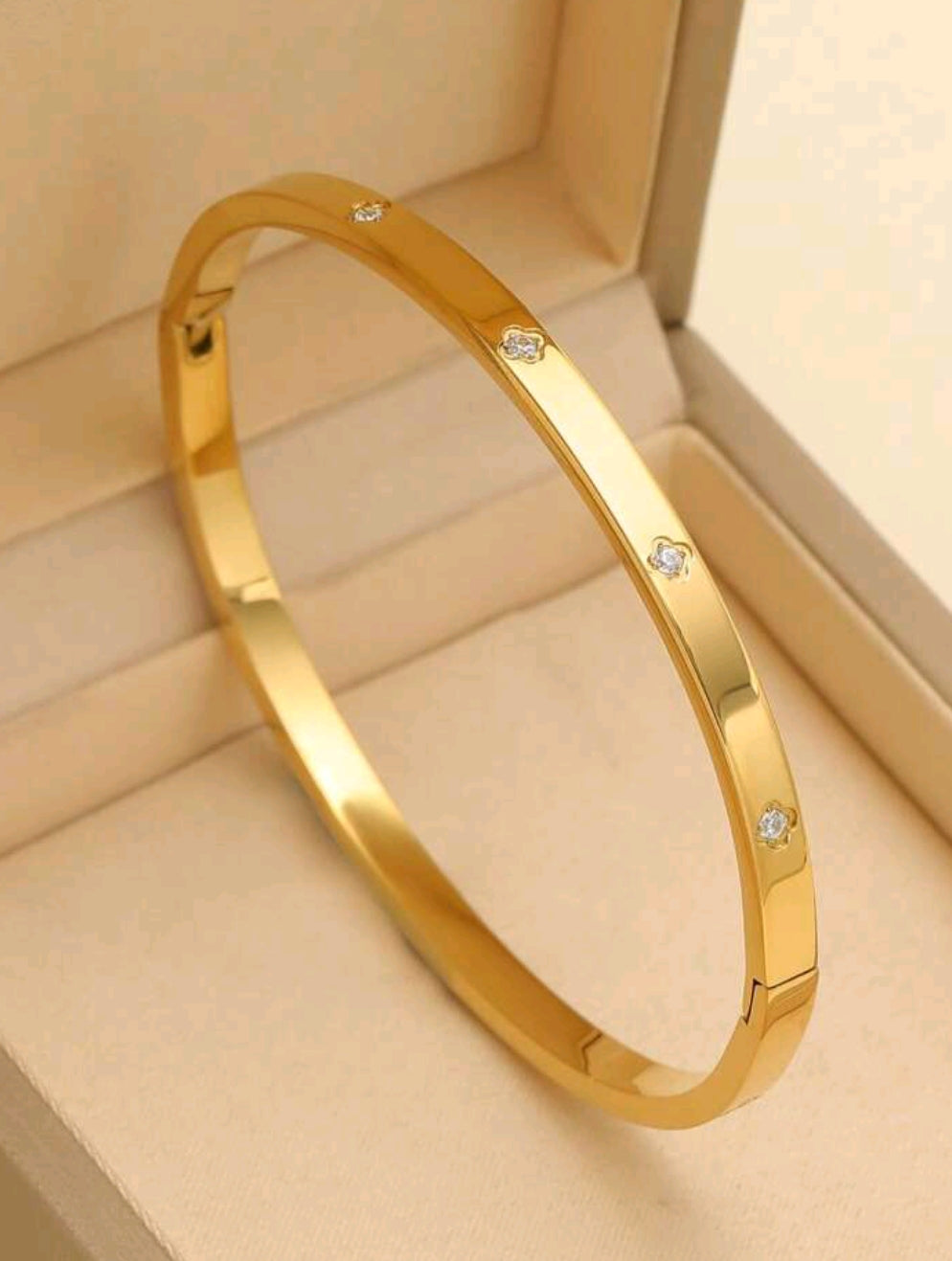 Waterproof Luxury Colorful Cubic Zirconia Bangles Stainless Steel Open Bracelet Bangle 18k Plated  121516