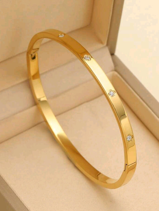 Waterproof Luxury Colorful Cubic Zirconia Bangles Stainless Steel Open Bracelet Bangle 18k Plated  121516