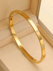 Waterproof Luxury Colorful Cubic Zirconia Bangles Stainless Steel Open Bracelet Bangle 18k Plated  121516