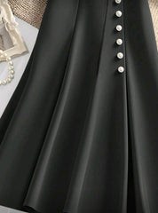 Women's Fashionable Solid Color Elegant Office Commuting Versatile Front Button Bodycon Mini Skirt